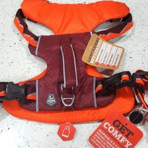 Arcadia Trail Harness & Collar set Size Small Burgundy and Orange with Reflecter